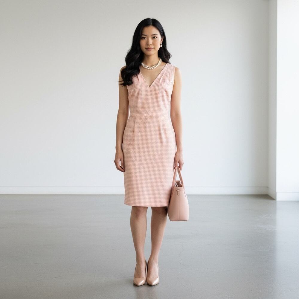 NEW WITH TAGS J Crew Pink Gingham Dress Size 6 V-Neck Sleeveless